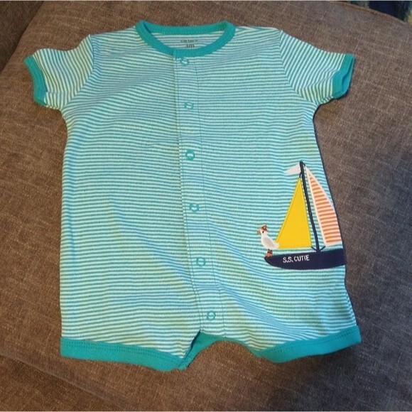 Turquoise Striped Romper - Picture 1 of 7